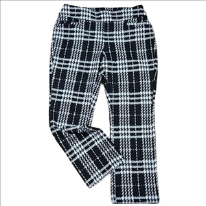 New York & Company Stretch Knit Black & White Houndstooth Plaid Pull On Trouser
